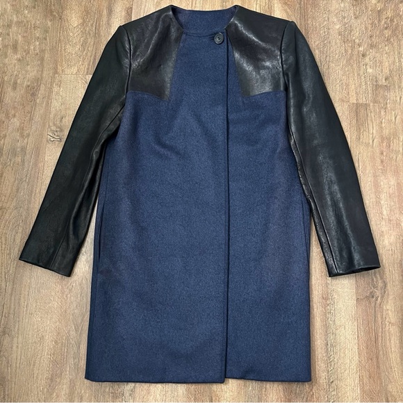 Pierre Balmain Womens Leather Panel Wool Blend Coat Size 30 Luxury Winter‎ - Picture 8 of 12